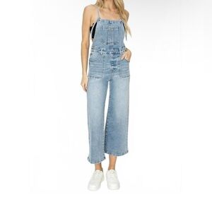 RISEN crop straight overalls in light denim